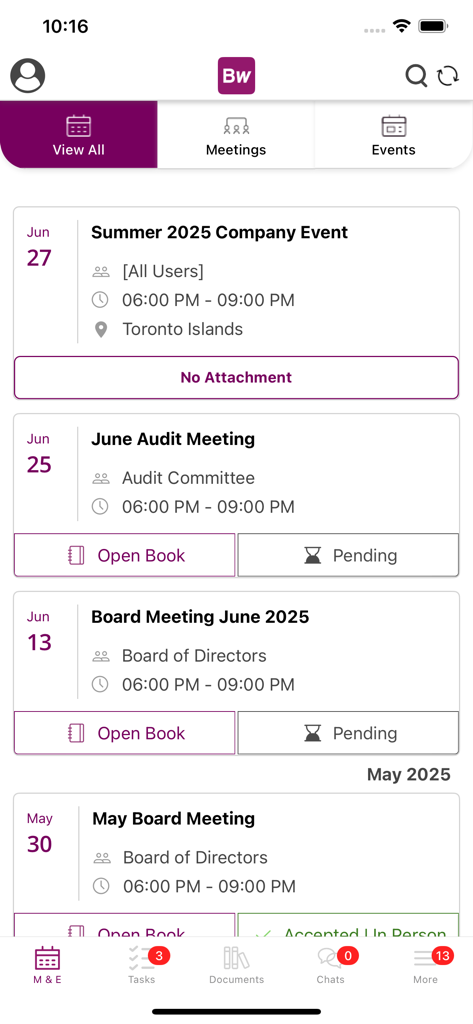 Computershare BoardWorks - A list of upcoming corporate board meetings and company events within the Computershare BoardWorks mobile application.