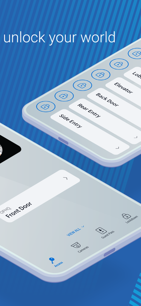 Avigilon Alta Open mobile app interface showing digital access keys for doors and elevators