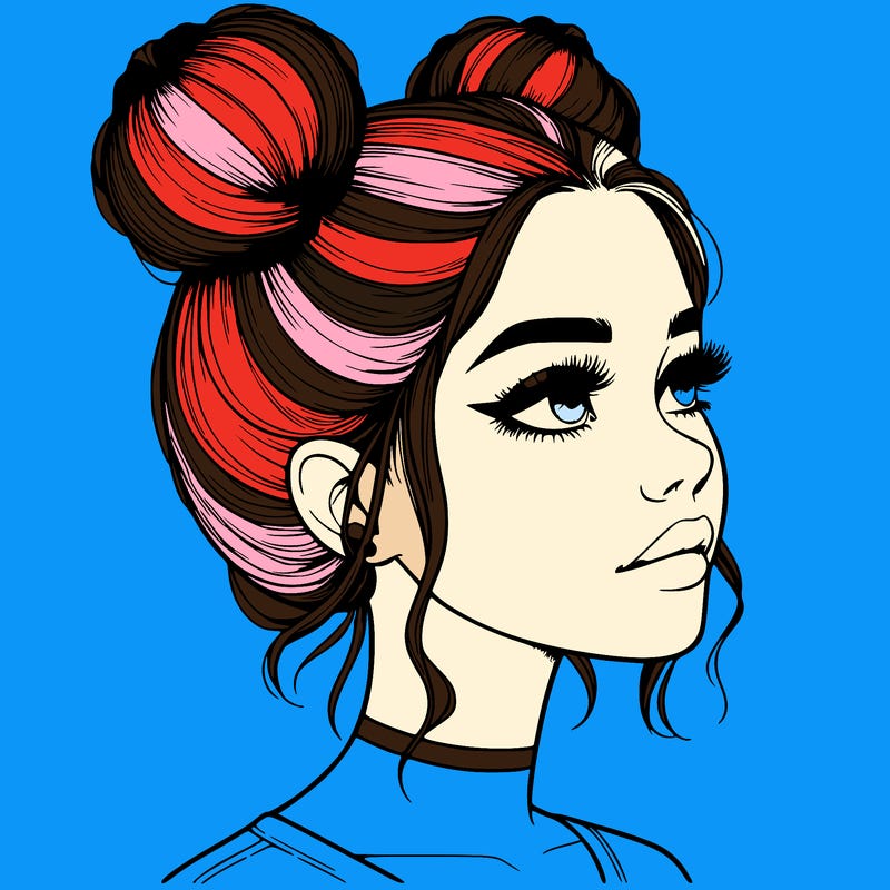 realistic girl with buns on the top of her head