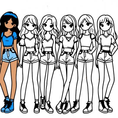 a group of girls wearing crop tops and shorts