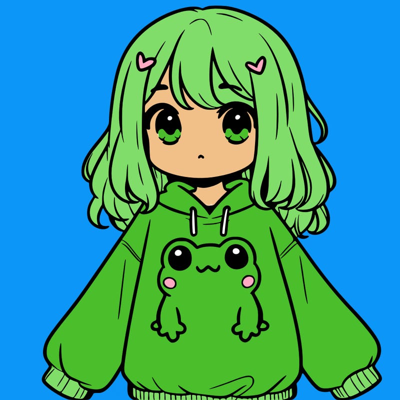 girl wearing frogging sweatshirt