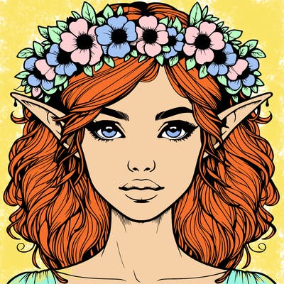 realistic female elf with flower crown