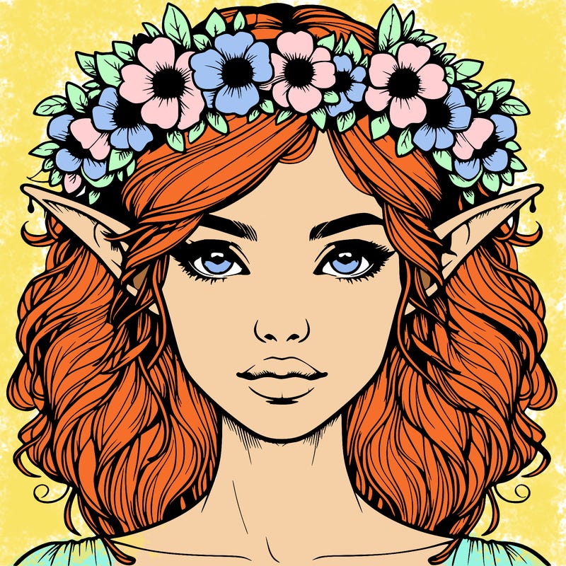realistic female elf with flower crown