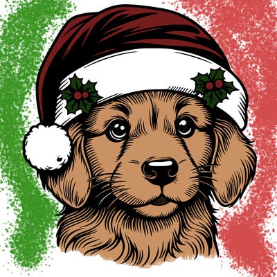 realistic dog wearing a santa hat