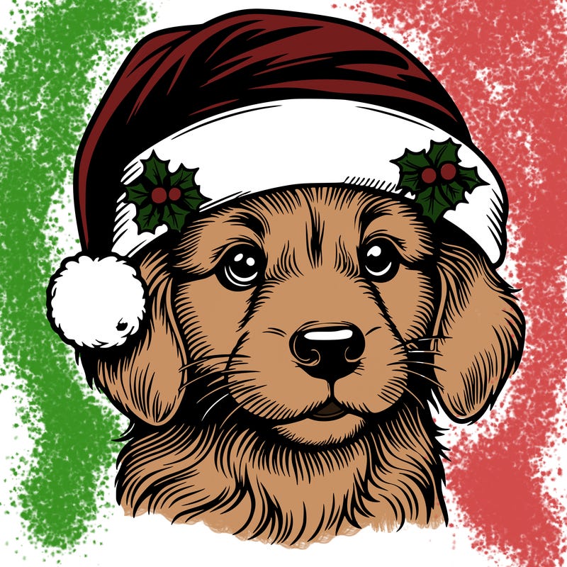 realistic dog wearing a santa hat