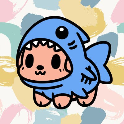 cute dog wearing a shark costume