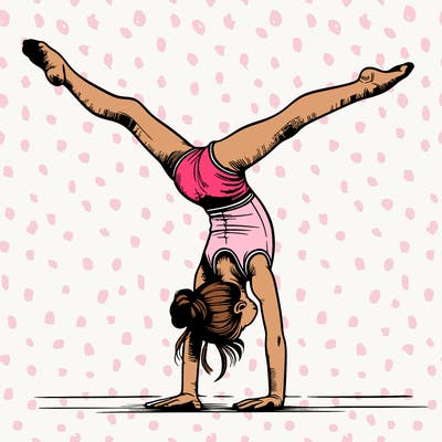 realistic gymnastic hand stand girl in four splits