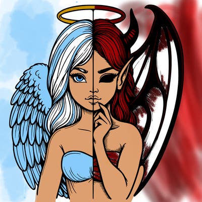 realistic angel half demon