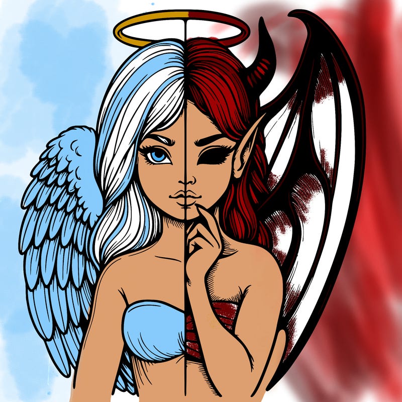 realistic angel half demon