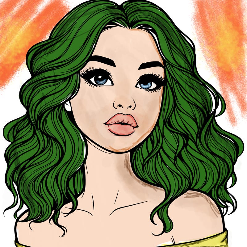 realistic girl with wavy hair and lips