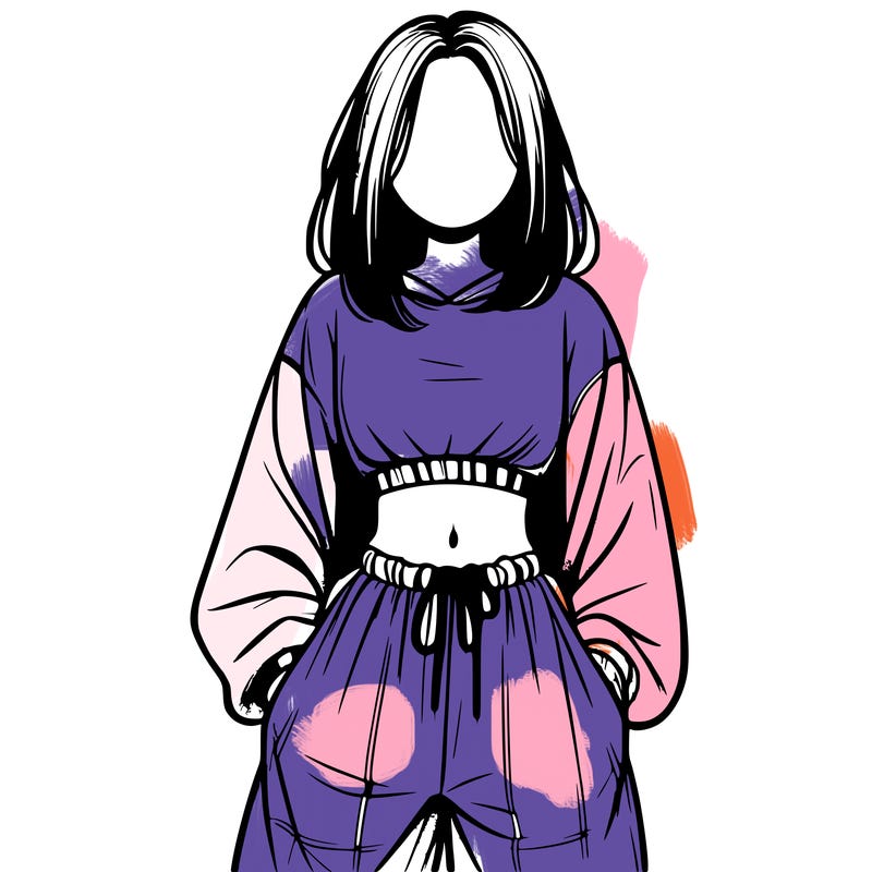 realistic girl faceless with baggy pants and a crop top