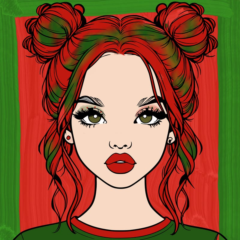 realistic girl with two buns in hair and lips