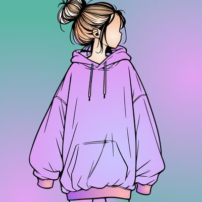 realistic girl with a oversized sweatshirt on and a bun