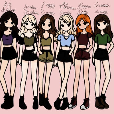 a group of girls wearing crop tops and shorts