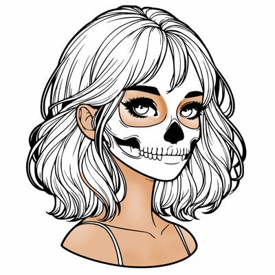 realistic girl with skull