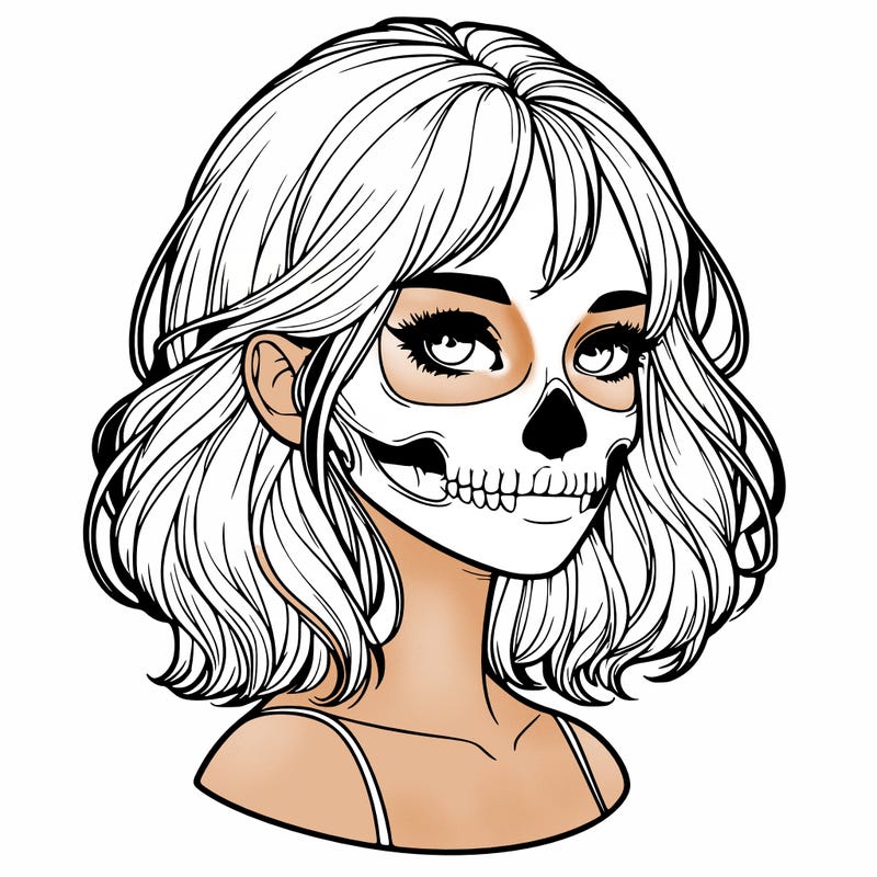 realistic girl with skull
