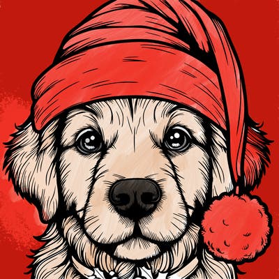 realistic dog with a christmas hat
