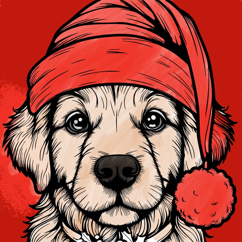 realistic dog with a christmas hat