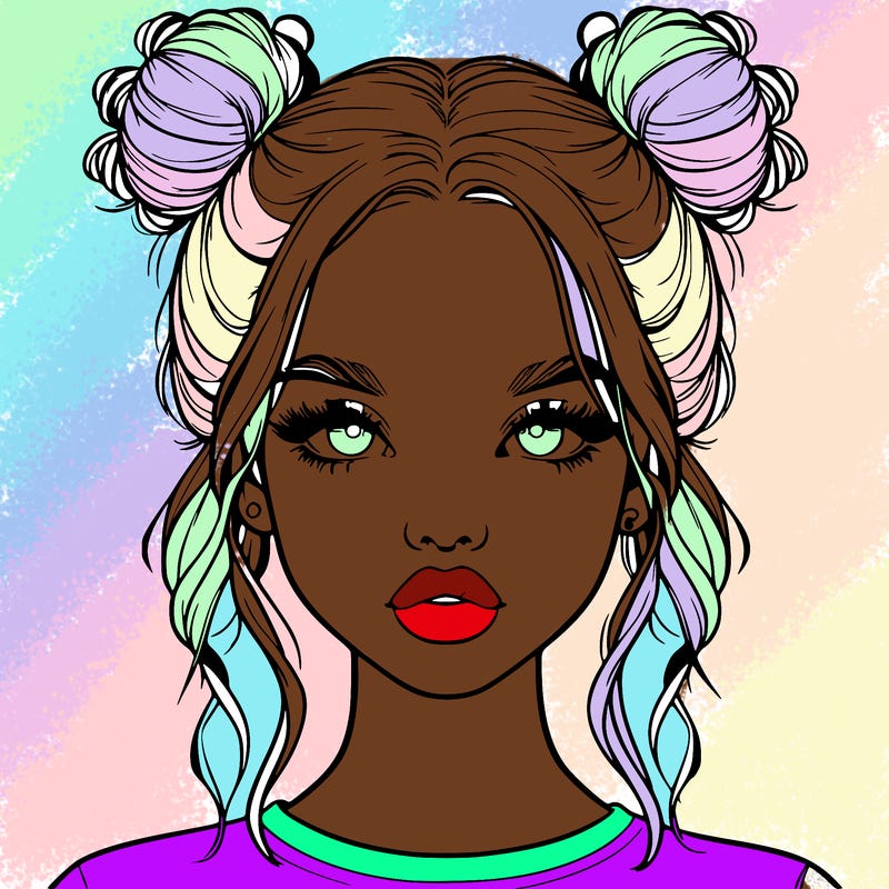 realistic girl with two buns in hair and lips