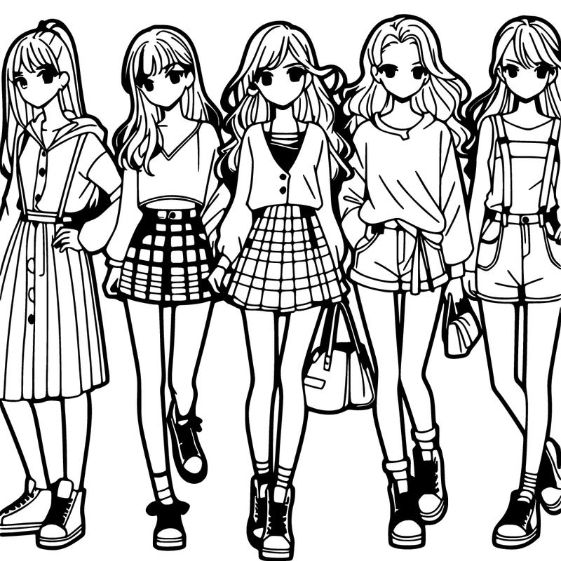 teen manga girls group of 5