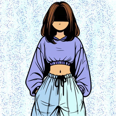 realistic girl faceless with baggy pants and a crop top