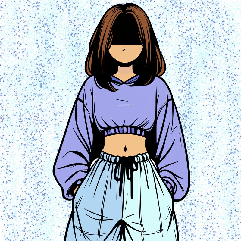 realistic girl faceless with baggy pants and a crop top