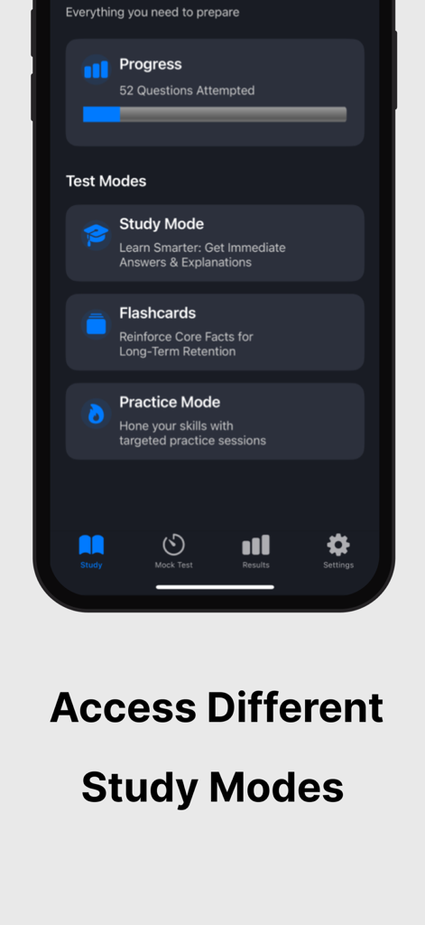 Forklift Theory Test 2025 - Interface of the Forklift Theory Test 2025 app showing study modes including Study Mode, Flashcards, and Practice Mode.