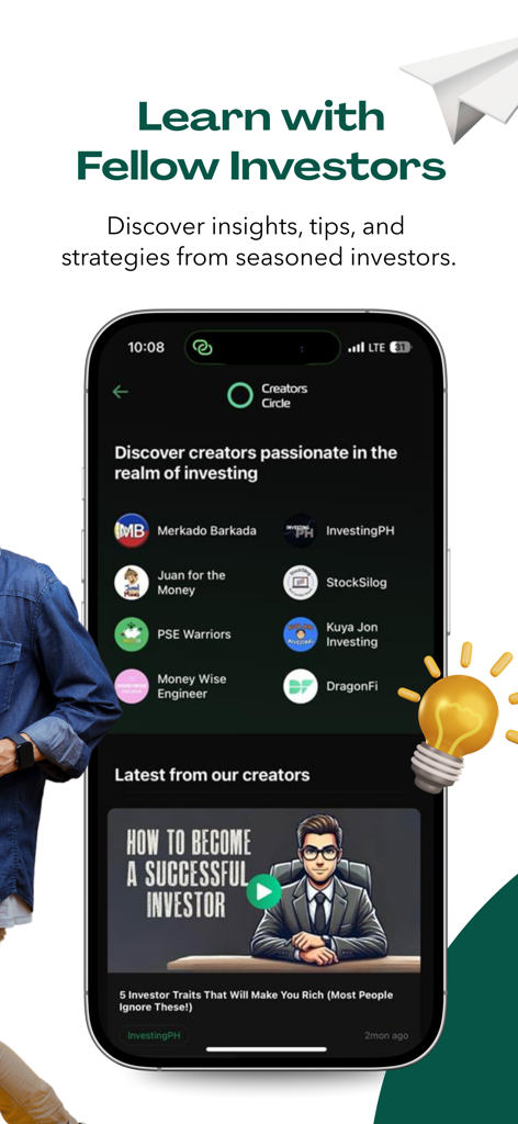 DragonFi – Stocks & Funds - Schermata DragonFi Creators Circle con approfondimenti e suggerimenti sugli investimenti da parte di investitori professionisti.