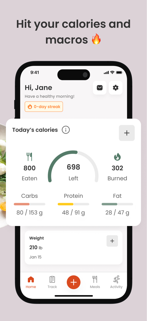 Un tableau de bord de l'application MyBody montrant le suivi quotidien des calories et des macronutriments pour les glucides, les protéines et les lipides.