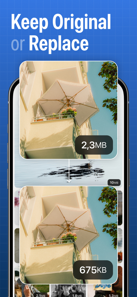 사진 최적화 앱을 사용하여 2.3MB에서 675KB로 축소된 사진을 나란히 비교한 모습