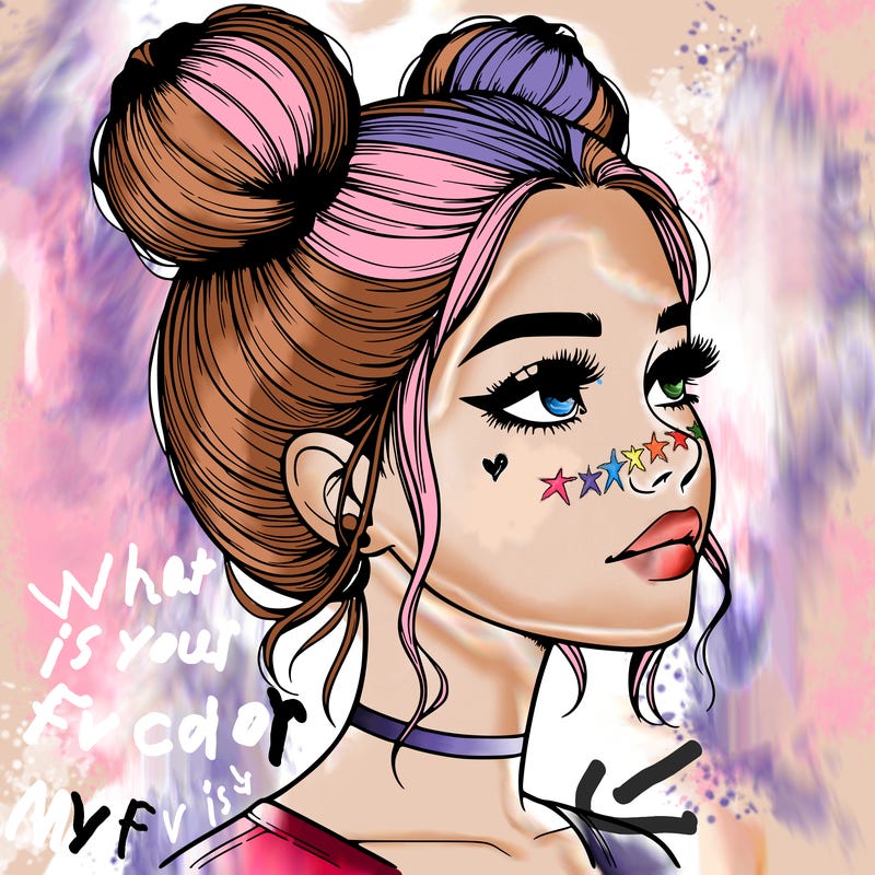 realistic girl with buns on the top of her head