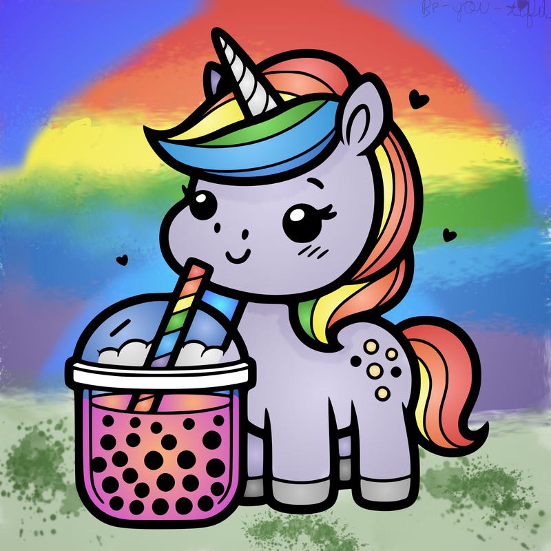 unicorn with boba tea