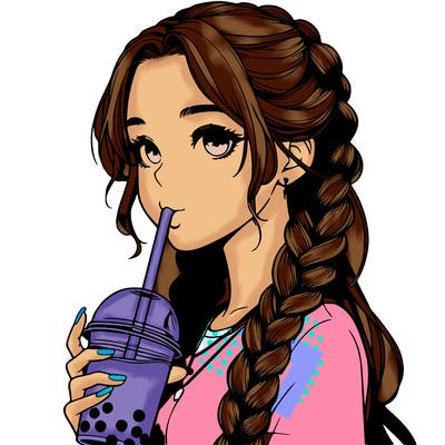 realistic girl with braided hair drinking boba