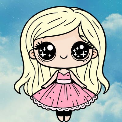 a girl in a dress with sparkly eyes