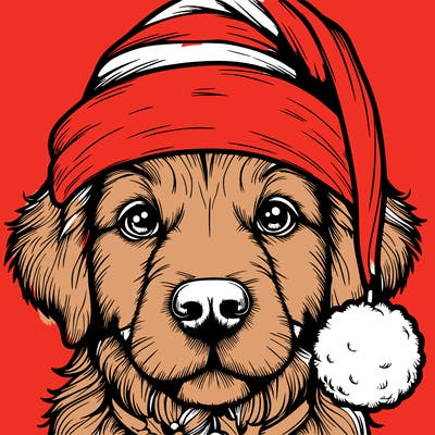 realistic dog with a christmas hat