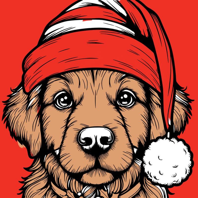 realistic dog with a christmas hat