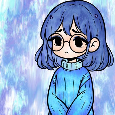 sad girl with glasses in a sweater