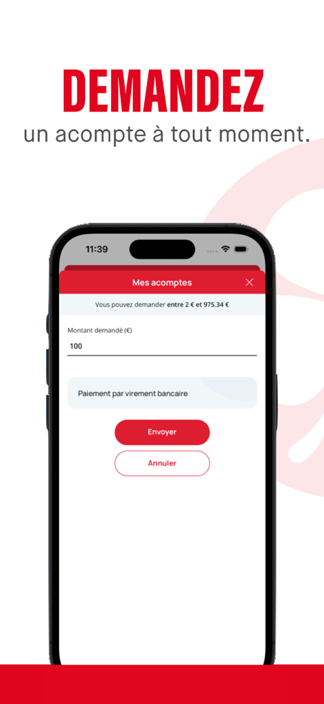 Una schermata dello smartphone che mostra l'interfaccia di richiesta di anticipo sullo stipendio nell'app my actual.