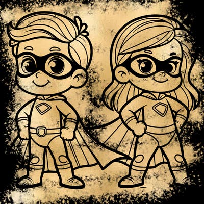 2 superheroes one is a boy of 5 and one is a girl 3 years