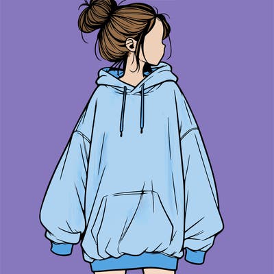 realistic girl with a oversized sweatshirt on and a bun