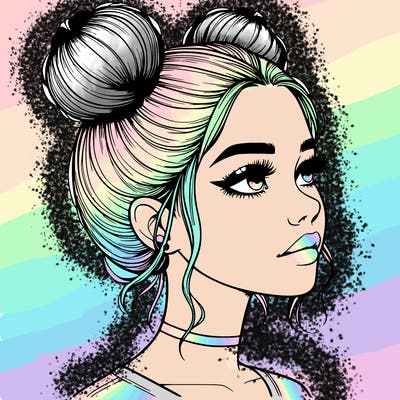 realistic girl with buns on the top of her head