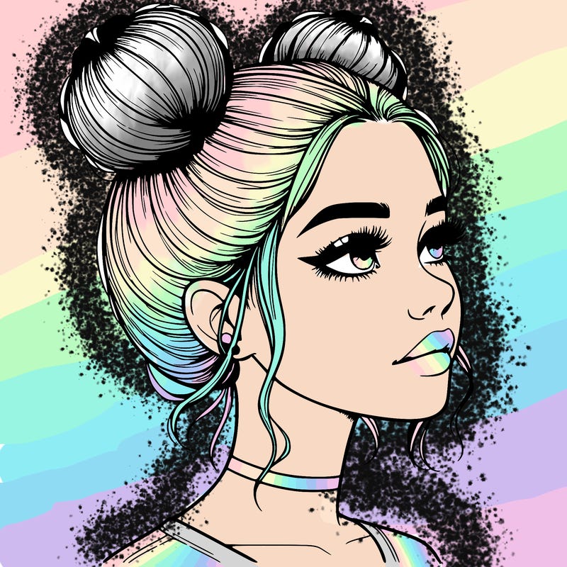 realistic girl with buns on the top of her head