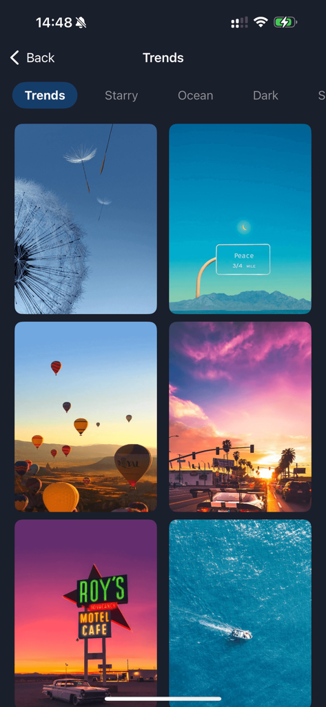 iLiveWalls - Live Wallpaper 4k - Trending wallpaper collection in the iLiveWalls app featuring aesthetic 4k backgrounds like sunsets and landscapes.