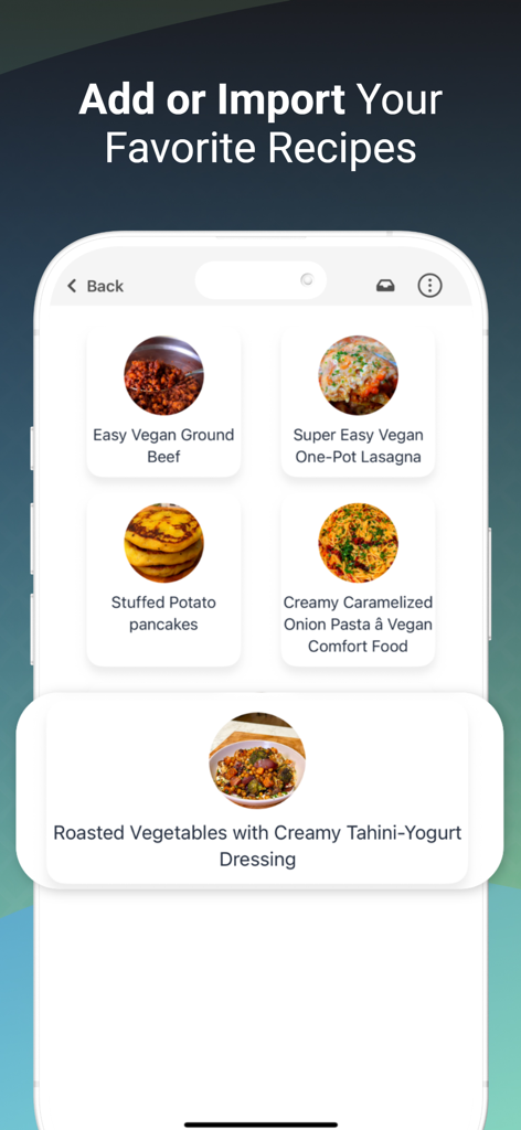 Podz app interface showing a collection of imported favorite recipes for family sharing