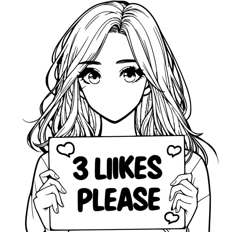 a realistic girl having a sign saying 3 likes please