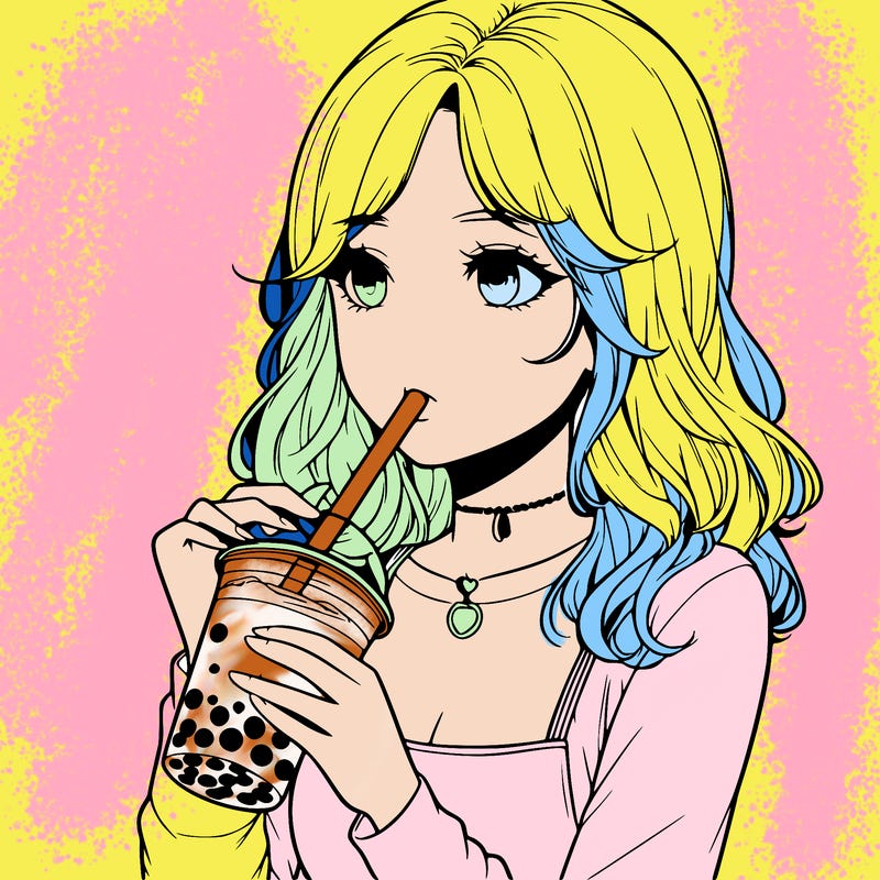 realistic girl drinking boba tea
