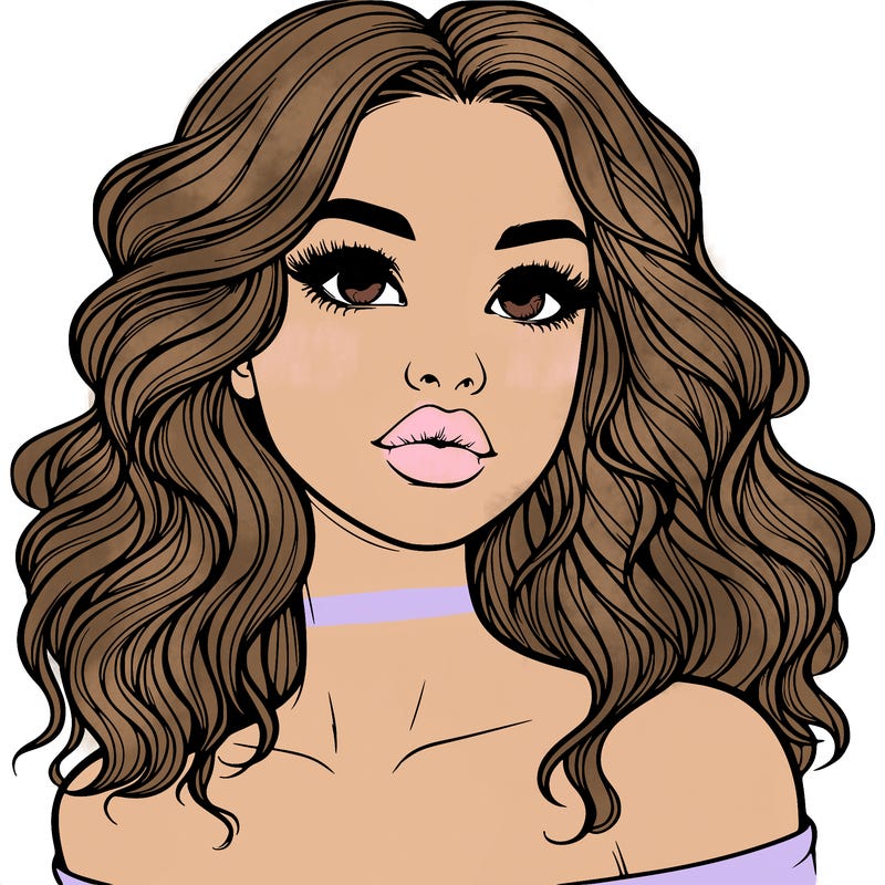 realistic girl with wavy hair and lips
