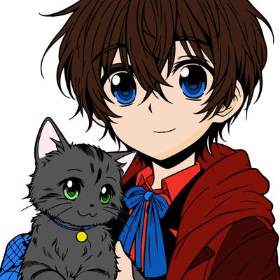 anime boy with cat