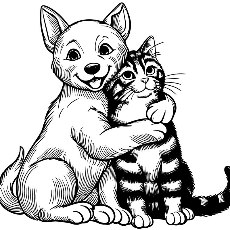 realistic cat and dog huging