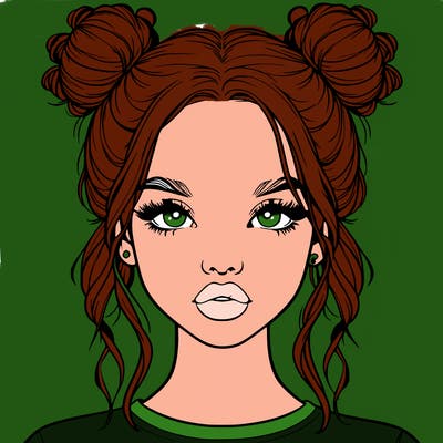 realistic girl with two buns in hair and lips